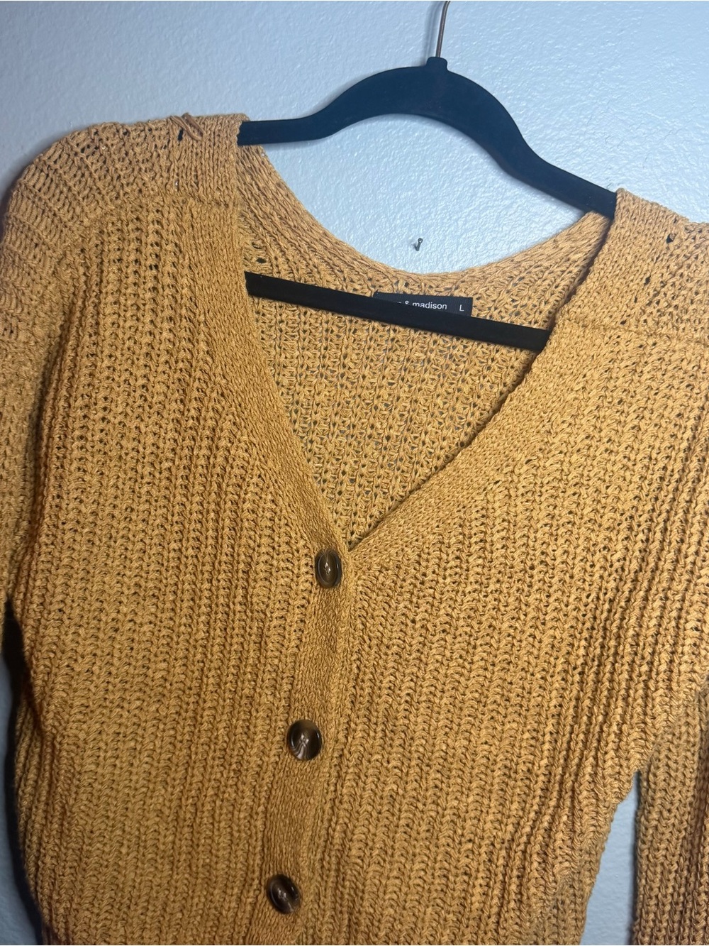 Moon & Madison Mustard Yellow Knit Button-Front Women’s Sweater